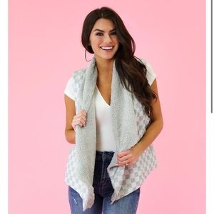 Judith March Blue Check Mate Sherpa Jaquard Vest